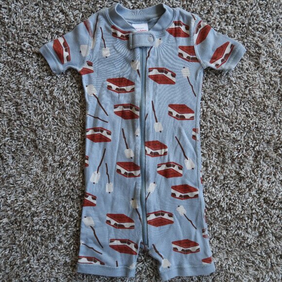 Hanna Andersson S'Mores Short Pajama ZIP Blue Marshmallows Organic Cotton Size 2 - Picture 1 of 3